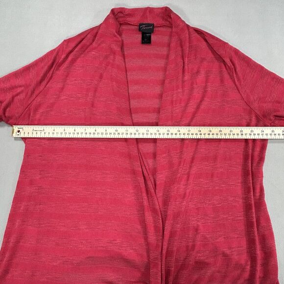 Torrid Cardigan Women's 1 1X Pink Draped Open Front Striped Asymmetrical Sweater - Picture 3 of 10